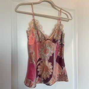 Floral Lace Trim Camisole - Pink and Cream